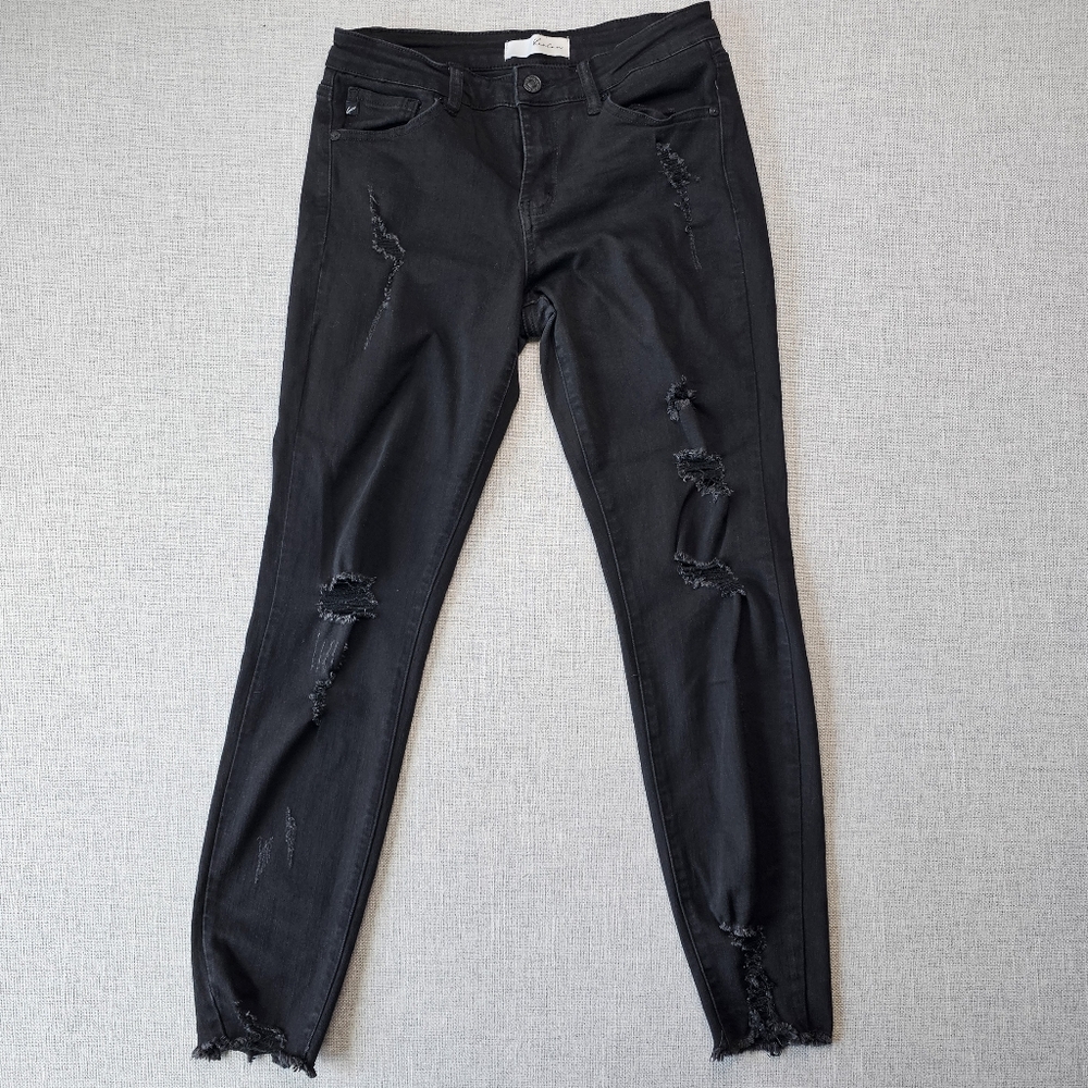 KanCan Black Jeans Distressed Ripped Raw Hem 7/27